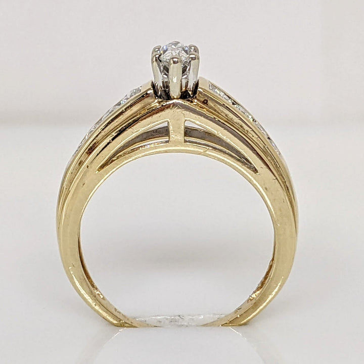 14K .50 CARAT TOTAL WEIGHT I1 I DIAMOND MARQUISE WITH (8) ROUND ESTATE RING 3.7 GRAMS