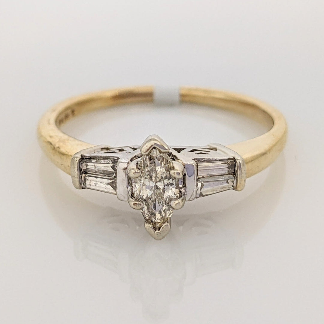 14K .50 CARAT TOTAL WEIGHT SI3 J DIAMOND MARQUISE CUT WITH (4) BAGUETTE CUT ESTATE RING