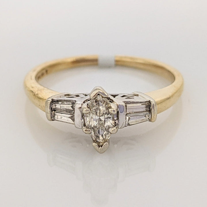 14K .50 CARAT TOTAL WEIGHT SI3 J DIAMOND MARQUISE CUT WITH (4) BAGUETTE CUT ESTATE RING