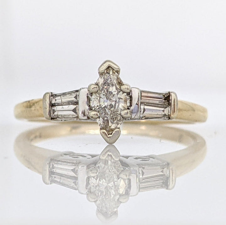 14K .50 CARAT TOTAL WEIGHT SI3 J DIAMOND MARQUISE CUT WITH (4) BAGUETTE CUT ESTATE RING