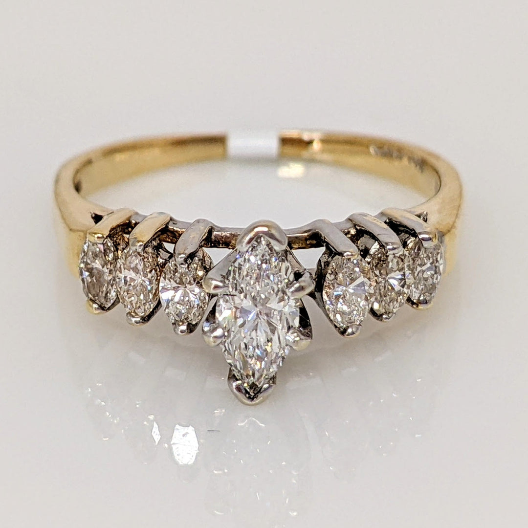 14K .53 CARAT TOTAL WEIGHT I1 G-I DIAMOND MARQUISE CUT (7) ESTATE RING 2.3 GRAMS