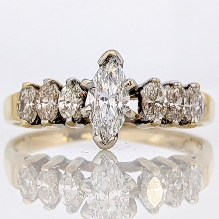 14K .53 CARAT TOTAL WEIGHT I1 G-I DIAMOND MARQUISE CUT (7) ESTATE RING 2.3 GRAMS