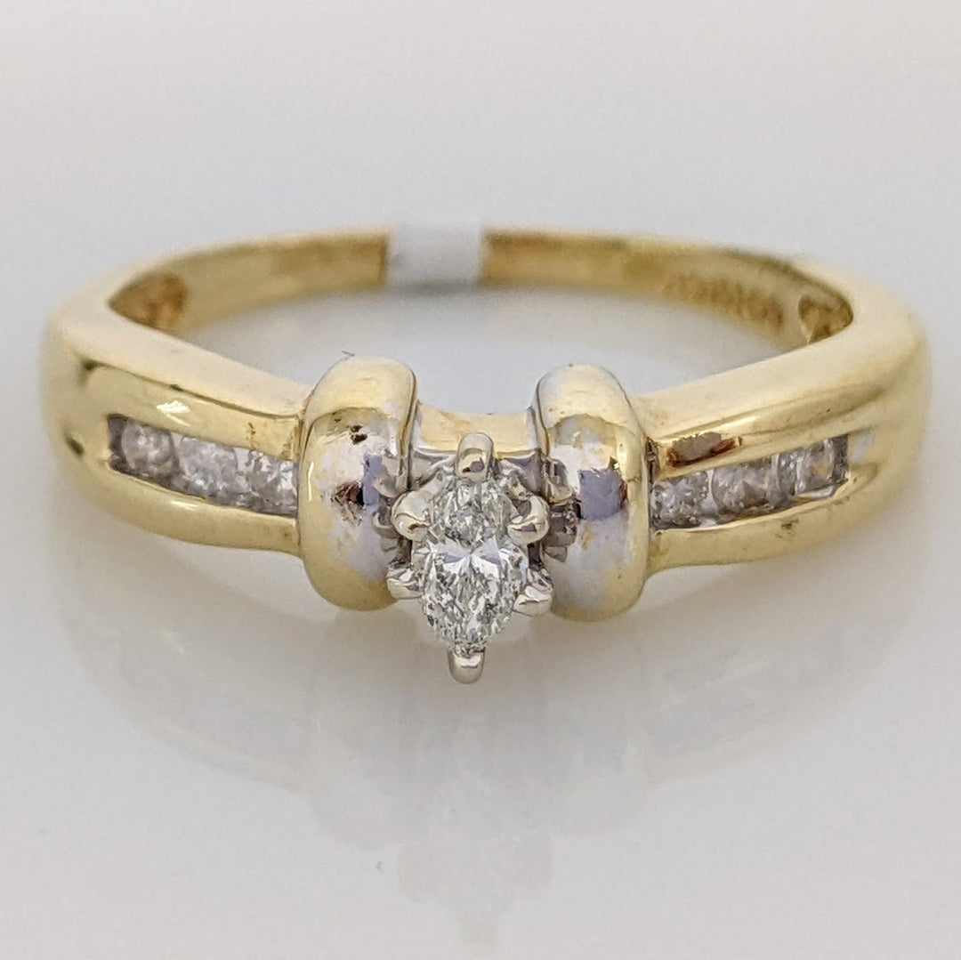 14K .24 CARAT TOTAL WEIGHT I1 I DIAMOND MARQUISE CUT WITH (6) ROUND ESTATE RING 3.7 GRAMS