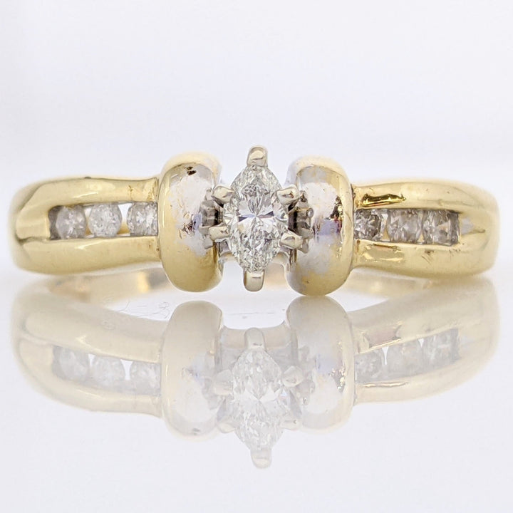 14K .24 CARAT TOTAL WEIGHT I1 I DIAMOND MARQUISE CUT WITH (6) ROUND ESTATE RING 3.7 GRAMS