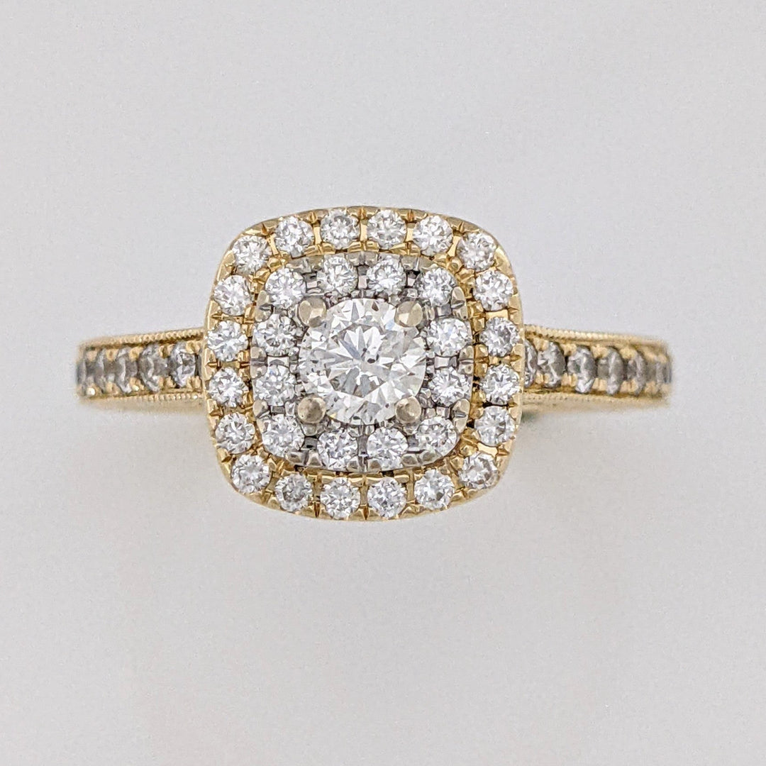 14K .73 CARAT TOTAL WEIGHT SI2 H DIAMOND ROUND (68) DOUBLE HALO ESTATE RING 4.4 GRAMS