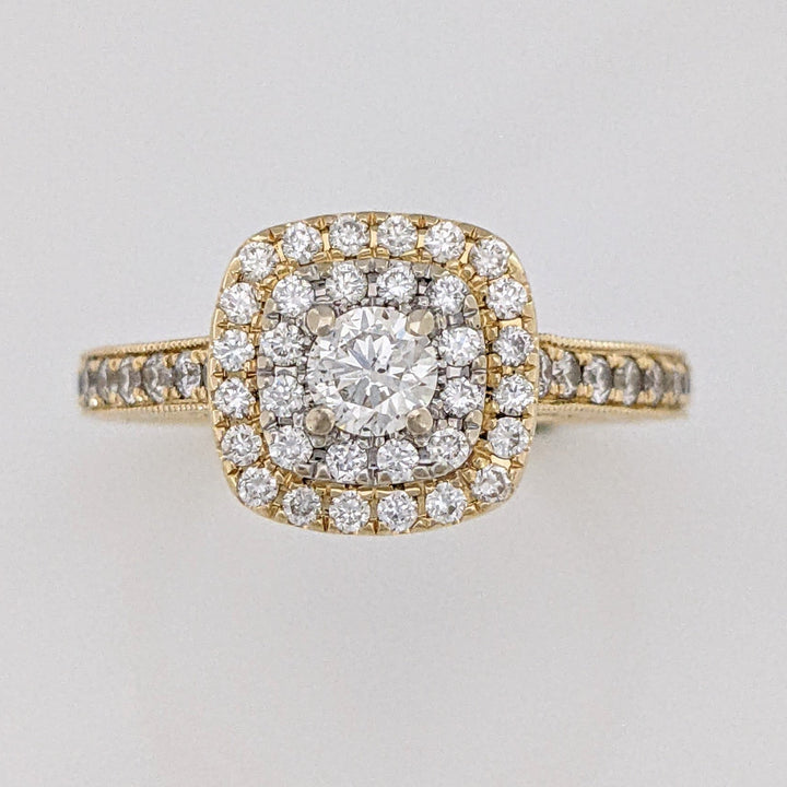 14K .73 CARAT TOTAL WEIGHT SI2 H DIAMOND ROUND (68) DOUBLE HALO ESTATE RING 4.4 GRAMS