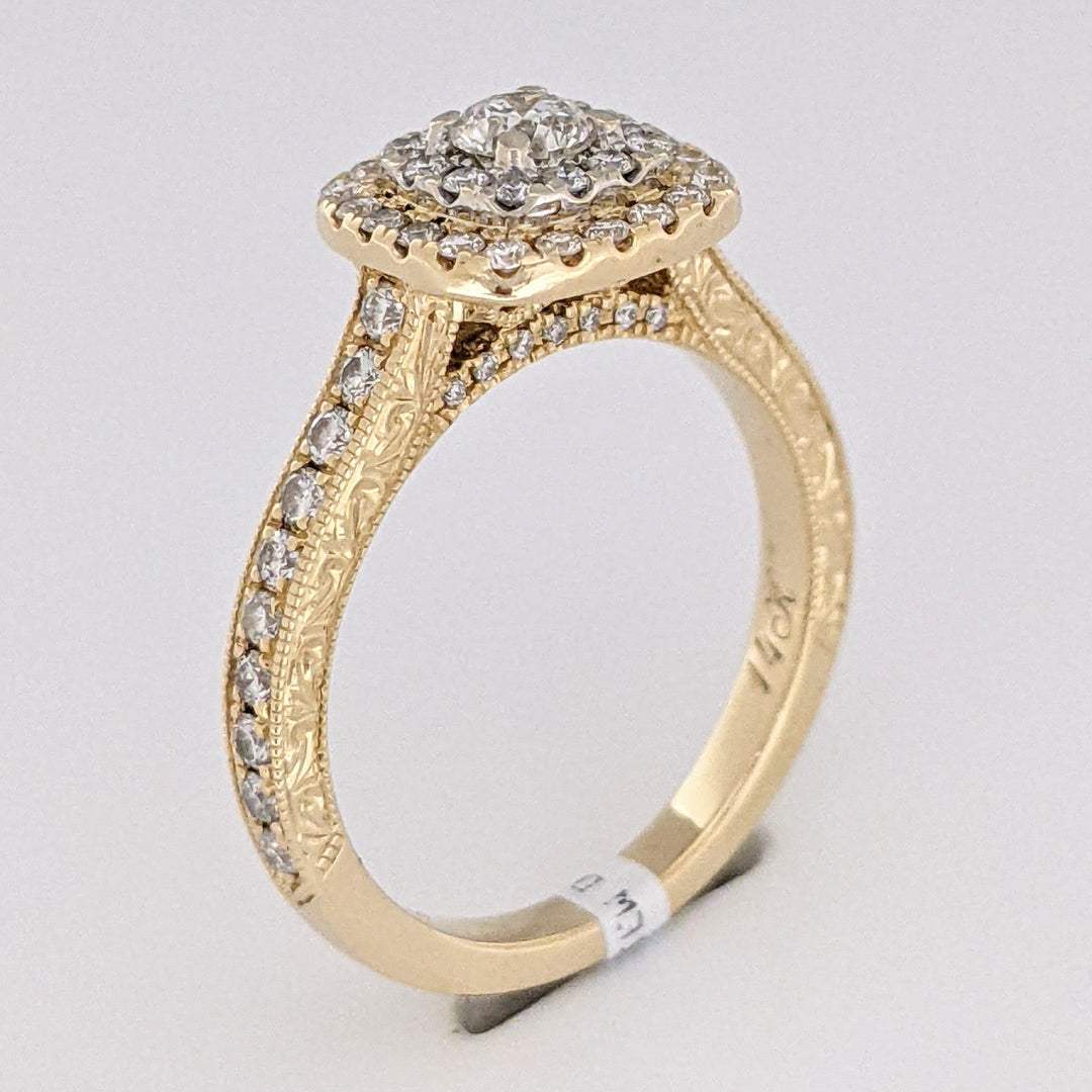14K .73 CARAT TOTAL WEIGHT SI2 H DIAMOND ROUND (68) DOUBLE HALO ESTATE RING 4.4 GRAMS