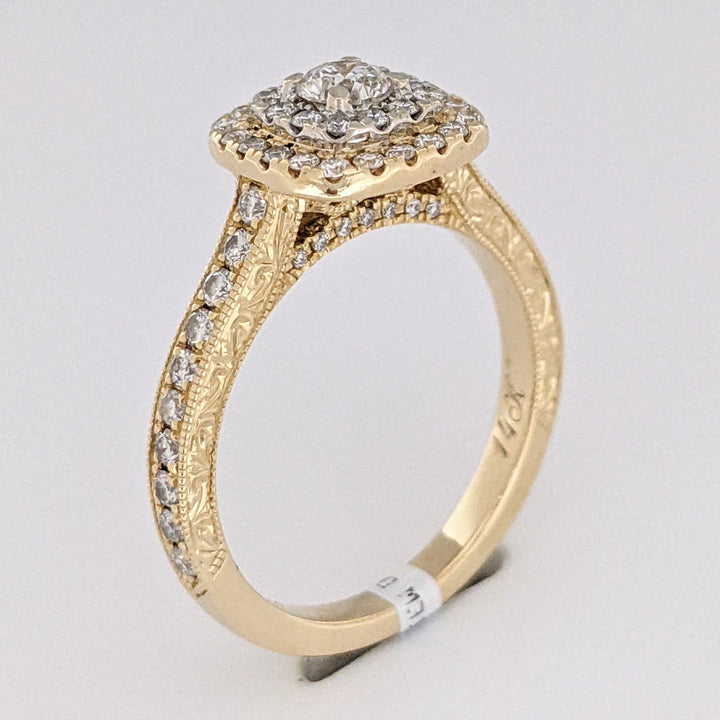 14K .73 CARAT TOTAL WEIGHT SI2 H DIAMOND ROUND (68) DOUBLE HALO ESTATE RING 4.4 GRAMS