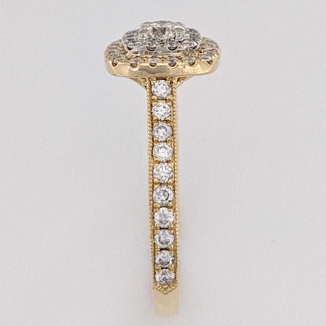 14K .73 CARAT TOTAL WEIGHT SI2 H DIAMOND ROUND (68) DOUBLE HALO ESTATE RING 4.4 GRAMS