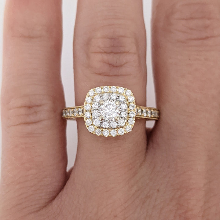 14K .73 CARAT TOTAL WEIGHT SI2 H DIAMOND ROUND (68) DOUBLE HALO ESTATE RING 4.4 GRAMS
