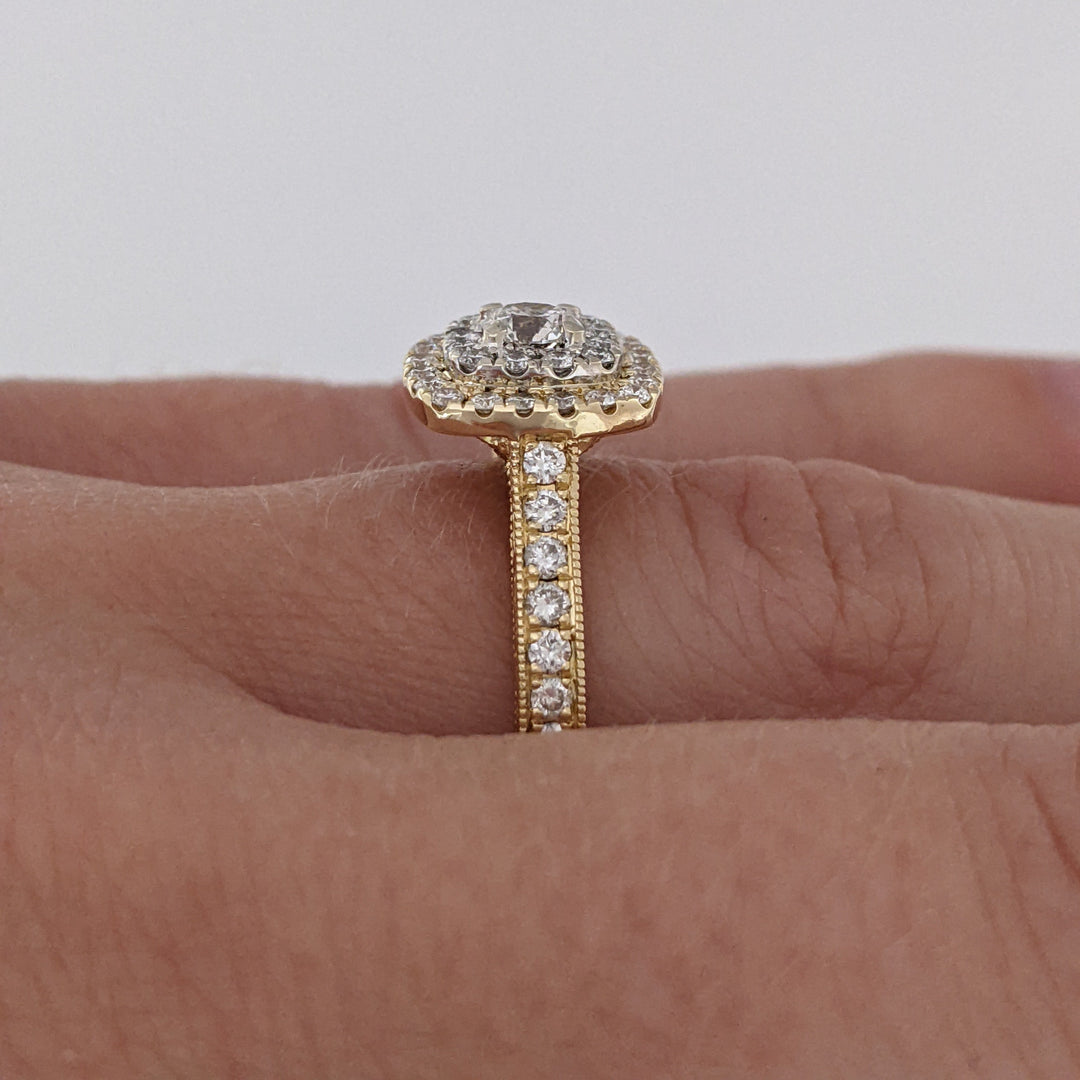 14K .73 CARAT TOTAL WEIGHT SI2 H DIAMOND ROUND (68) DOUBLE HALO ESTATE RING 4.4 GRAMS