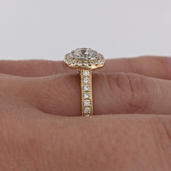 14K .73 CARAT TOTAL WEIGHT SI2 H DIAMOND ROUND (68) DOUBLE HALO ESTATE RING 4.4 GRAMS