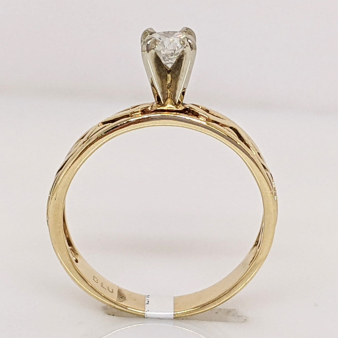 14K .30 CARAT TOTAL I1 H DIAMOND ROUND AZTEC DESIGN SOLITAIRE ESTATE RING 2.2 GRAMS