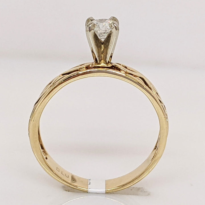 14K .30 CARAT TOTAL I1 H DIAMOND ROUND AZTEC DESIGN SOLITAIRE ESTATE RING 2.2 GRAMS