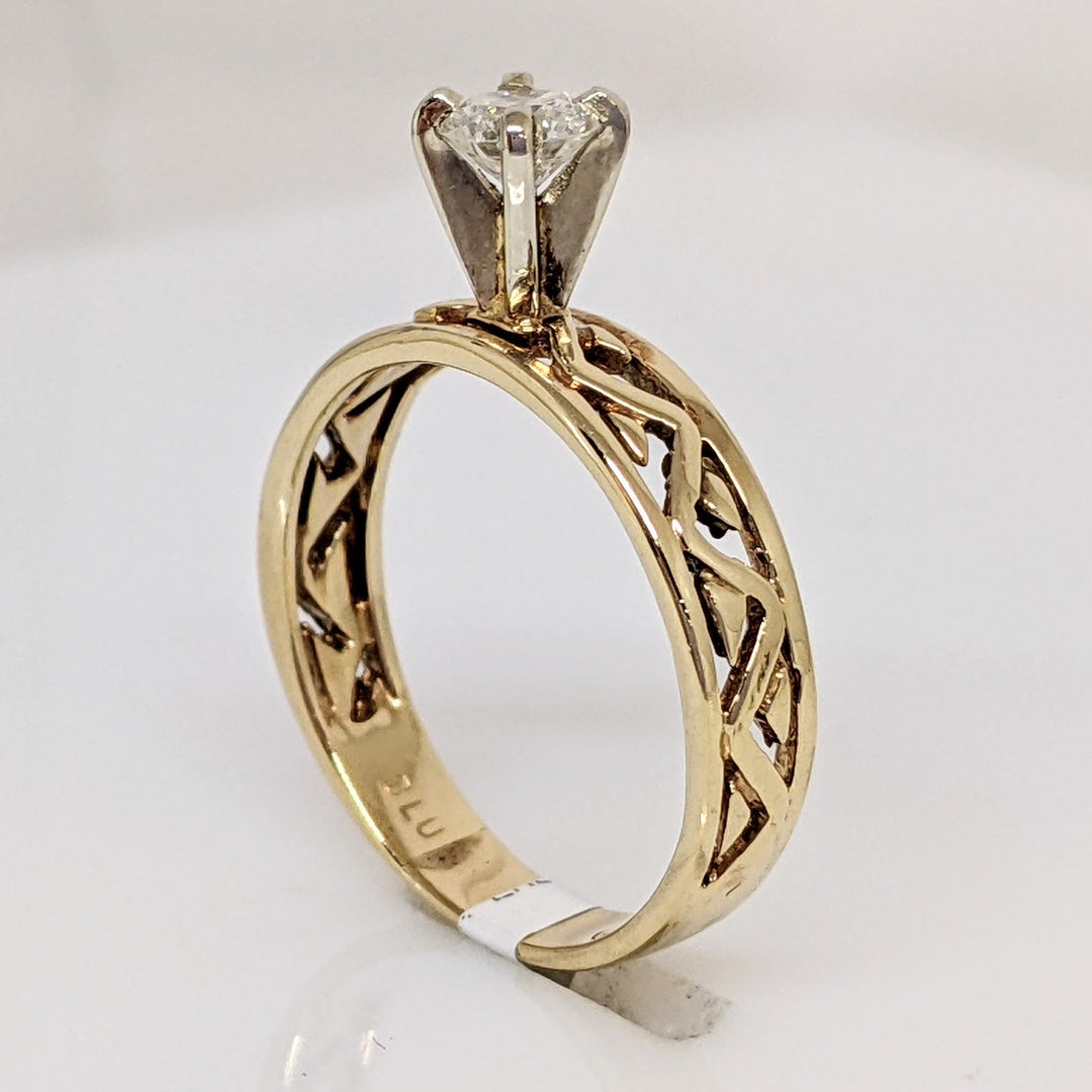 14K .30 CARAT TOTAL I1 H DIAMOND ROUND AZTEC DESIGN SOLITAIRE ESTATE RING 2.2 GRAMS