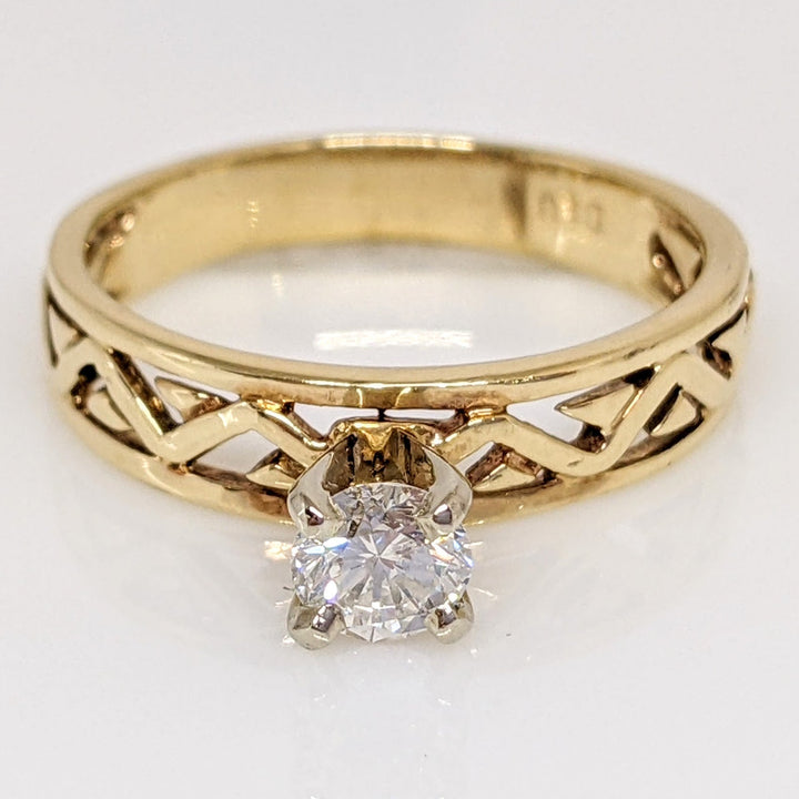 14K .30 CARAT TOTAL I1 H DIAMOND ROUND AZTEC DESIGN SOLITAIRE ESTATE RING 2.2 GRAMS