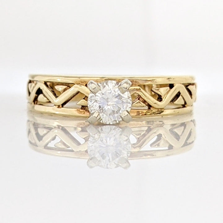 14K .30 CARAT TOTAL I1 H DIAMOND ROUND AZTEC DESIGN SOLITAIRE ESTATE RING 2.2 GRAMS