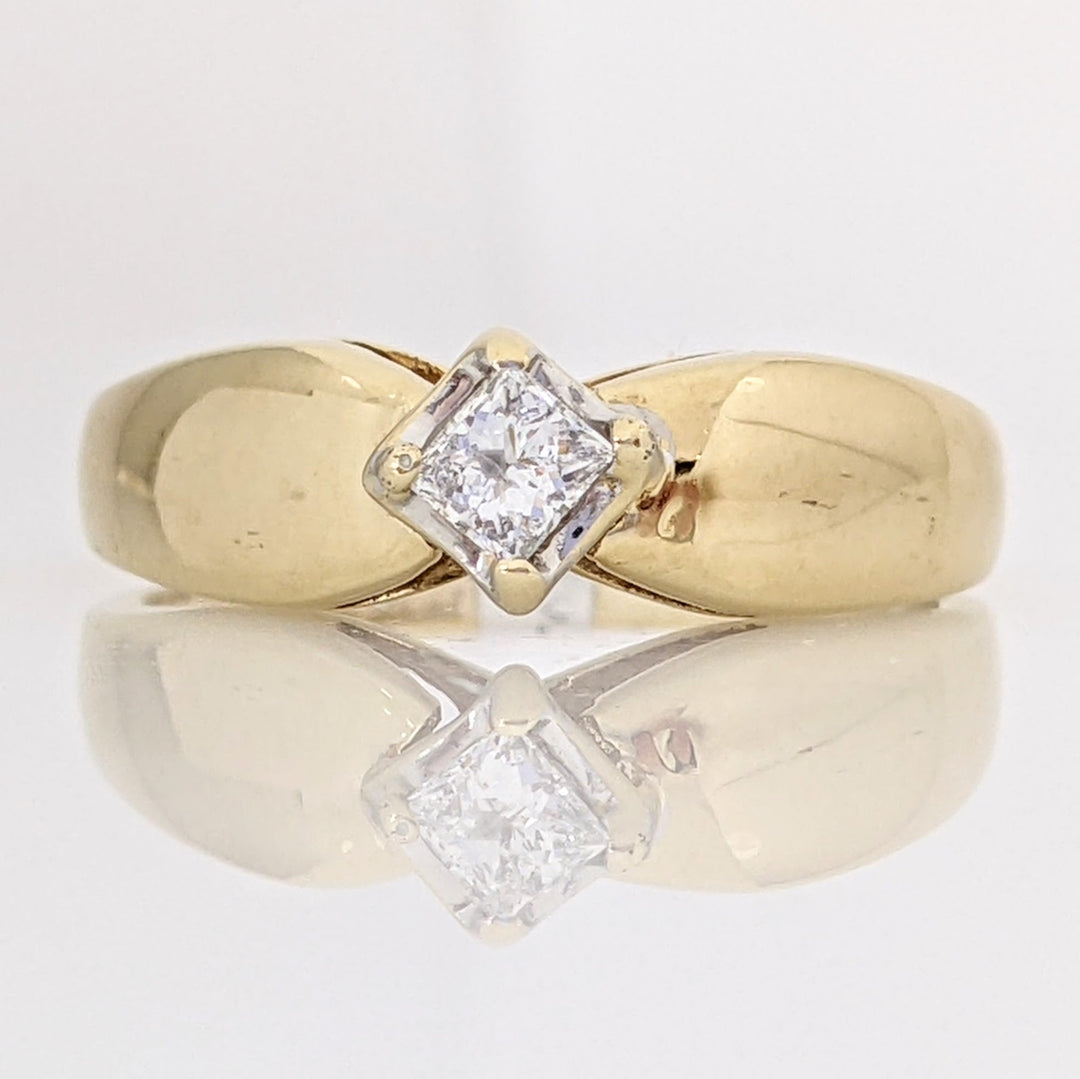 14K .18 CARAT TOTAL DIAMOND PRINCESS CUT FANCY SHANK SOLITAIRE ESTATE RING 2.0 GRAMS