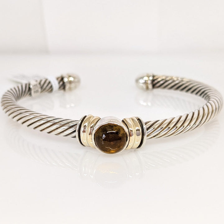 STERLING SILVER/18K CABOCHON YELLOW GEMSTONE TWIST ESTATE CUFF 22.2 GRAMS