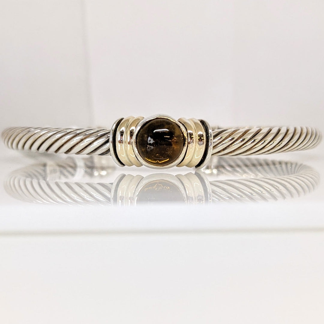 STERLING SILVER/18K CABOCHON YELLOW GEMSTONE TWIST ESTATE CUFF 22.2 GRAMS