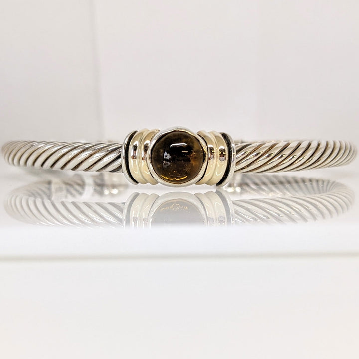 STERLING SILVER/18K CABOCHON YELLOW GEMSTONE TWIST ESTATE CUFF 22.2 GRAMS