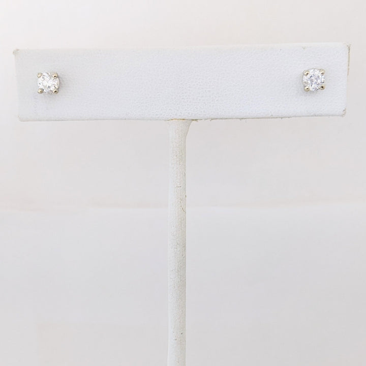 14K WHITE .44 CARAT TOTAL WEIGHT I1 F DIAMOND ROUND (2) ESTATE STUD EARRINGS 1.2 GRAMS