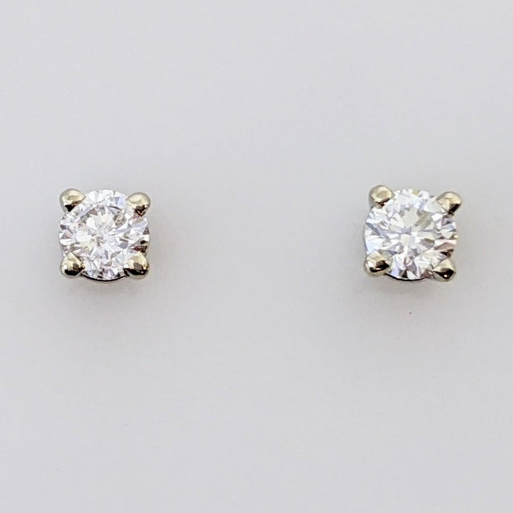14K WHITE .44 CARAT TOTAL WEIGHT I1 F DIAMOND ROUND (2) ESTATE STUD EARRINGS 1.2 GRAMS