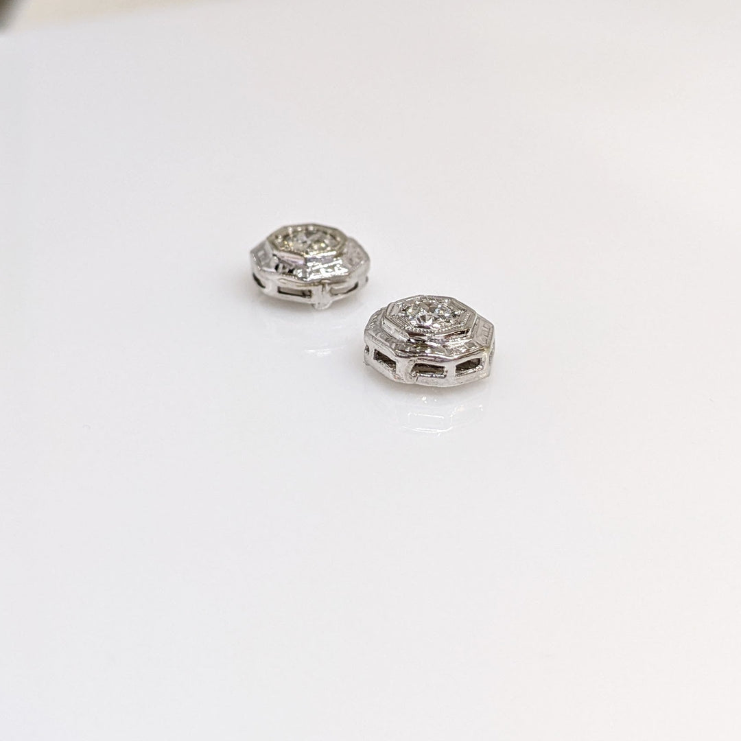 14K WHITE .35 CARAT TOTAL WEIGHT SI1 H DIAMOND ROUND (2) OCTAGON STUD EARRINGS 1.9 GRAMS