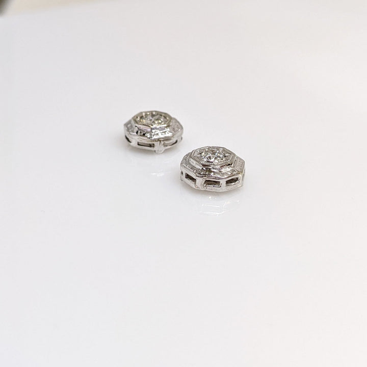 14K WHITE .35 CARAT TOTAL WEIGHT SI1 H DIAMOND ROUND (2) OCTAGON STUD EARRINGS 1.9 GRAMS