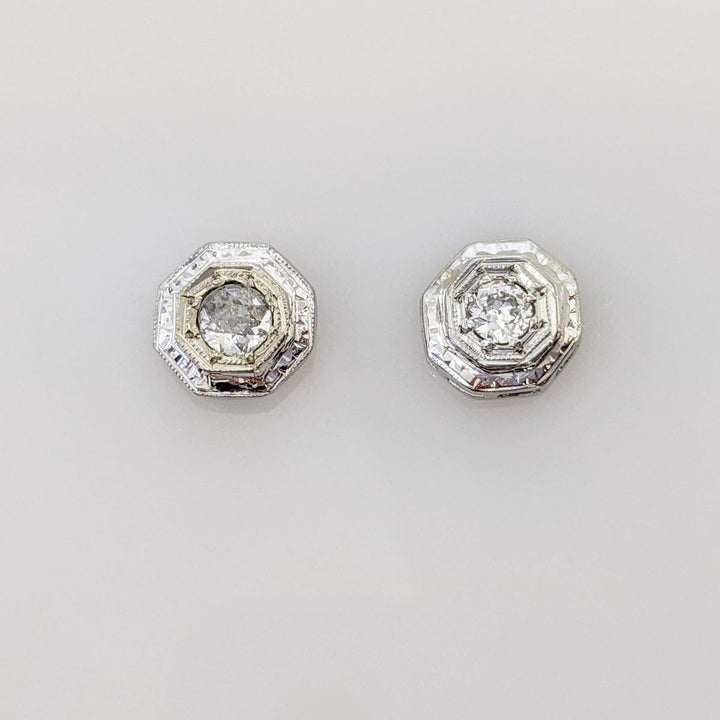 14K WHITE .35 CARAT TOTAL WEIGHT SI1 H DIAMOND ROUND (2) OCTAGON STUD EARRINGS 1.9 GRAMS