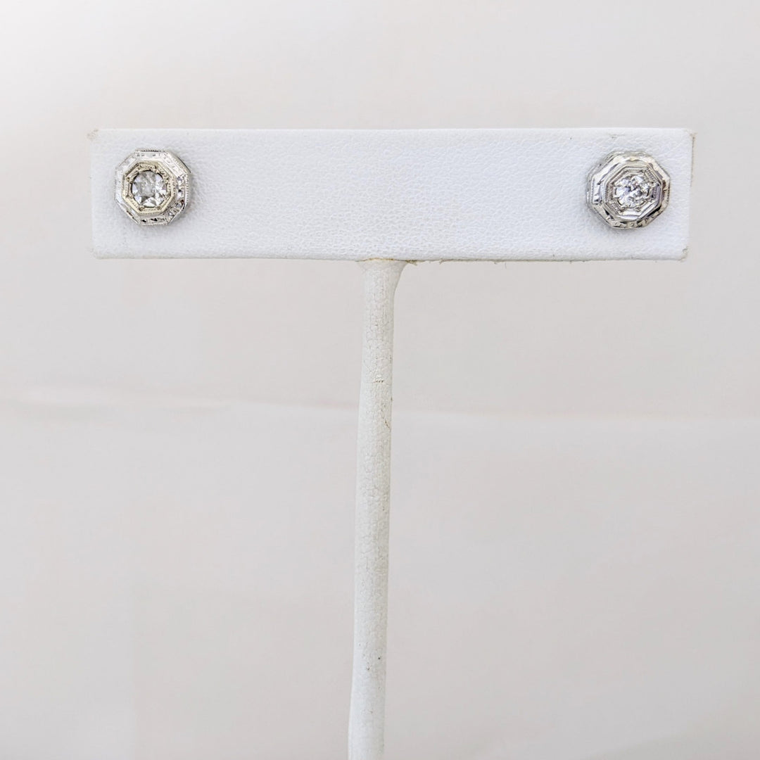 14K WHITE .35 CARAT TOTAL WEIGHT SI1 H DIAMOND ROUND (2) OCTAGON STUD EARRINGS 1.9 GRAMS