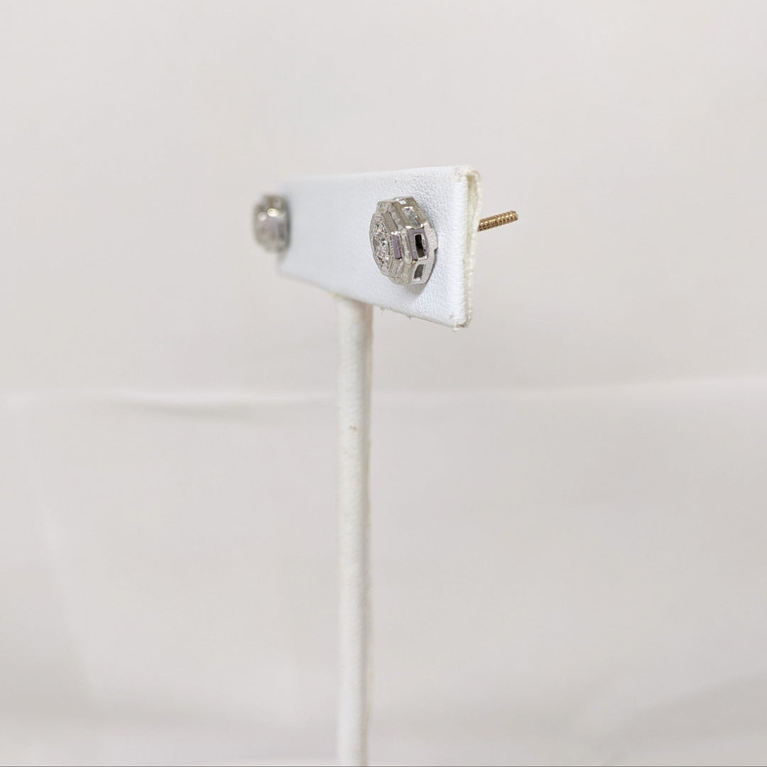 14K WHITE .35 CARAT TOTAL WEIGHT SI1 H DIAMOND ROUND (2) OCTAGON STUD EARRINGS 1.9 GRAMS
