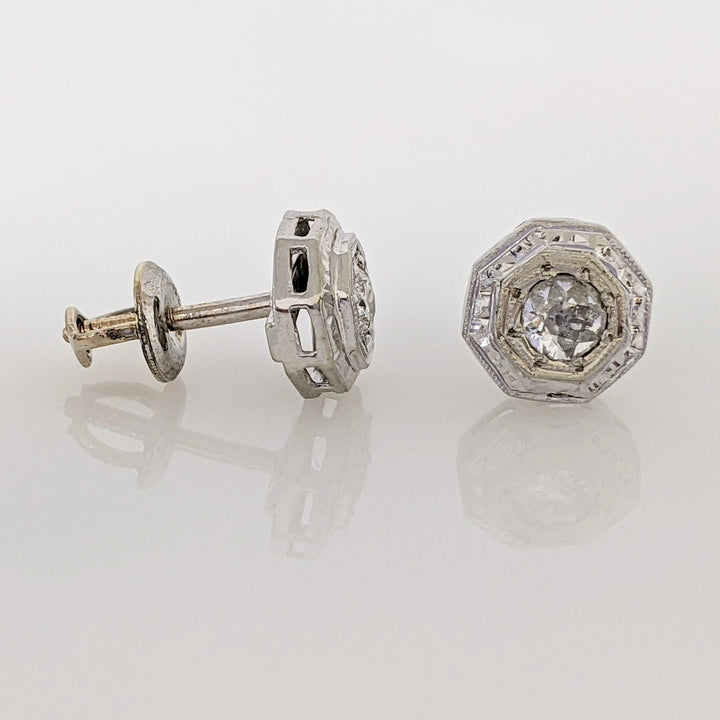 14K WHITE .35 CARAT TOTAL WEIGHT SI1 H DIAMOND ROUND (2) OCTAGON STUD EARRINGS 1.9 GRAMS