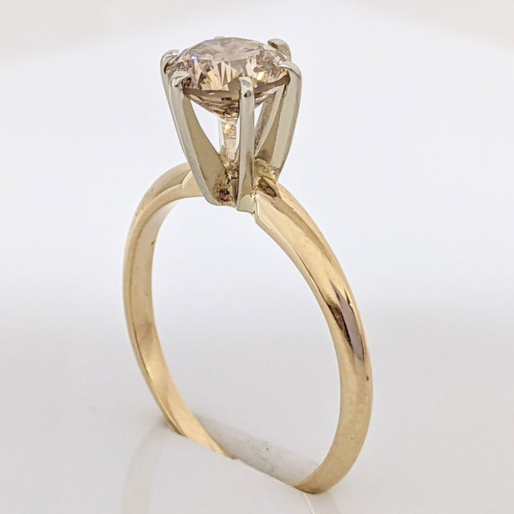 14K .80 CARAT TOTAL I2 CHAMPAGNE DIAMOND ROUND SOLITAIRE ESTATE RING 1.8 GRAMS