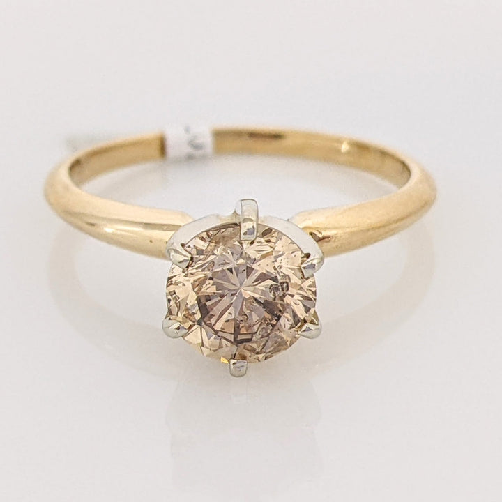 14K .80 CARAT TOTAL I2 CHAMPAGNE DIAMOND ROUND SOLITAIRE ESTATE RING 1.8 GRAMS