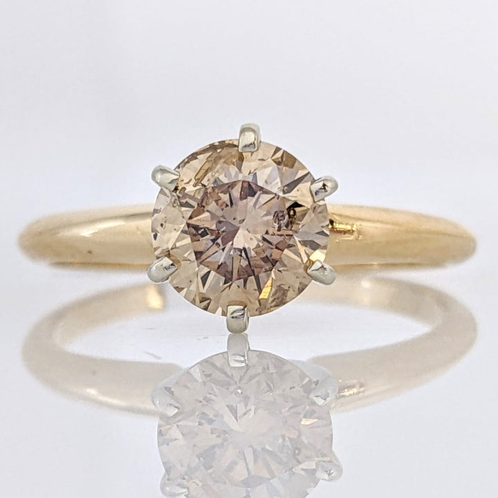 14K .80 CARAT TOTAL I2 CHAMPAGNE DIAMOND ROUND SOLITAIRE ESTATE RING 1.8 GRAMS