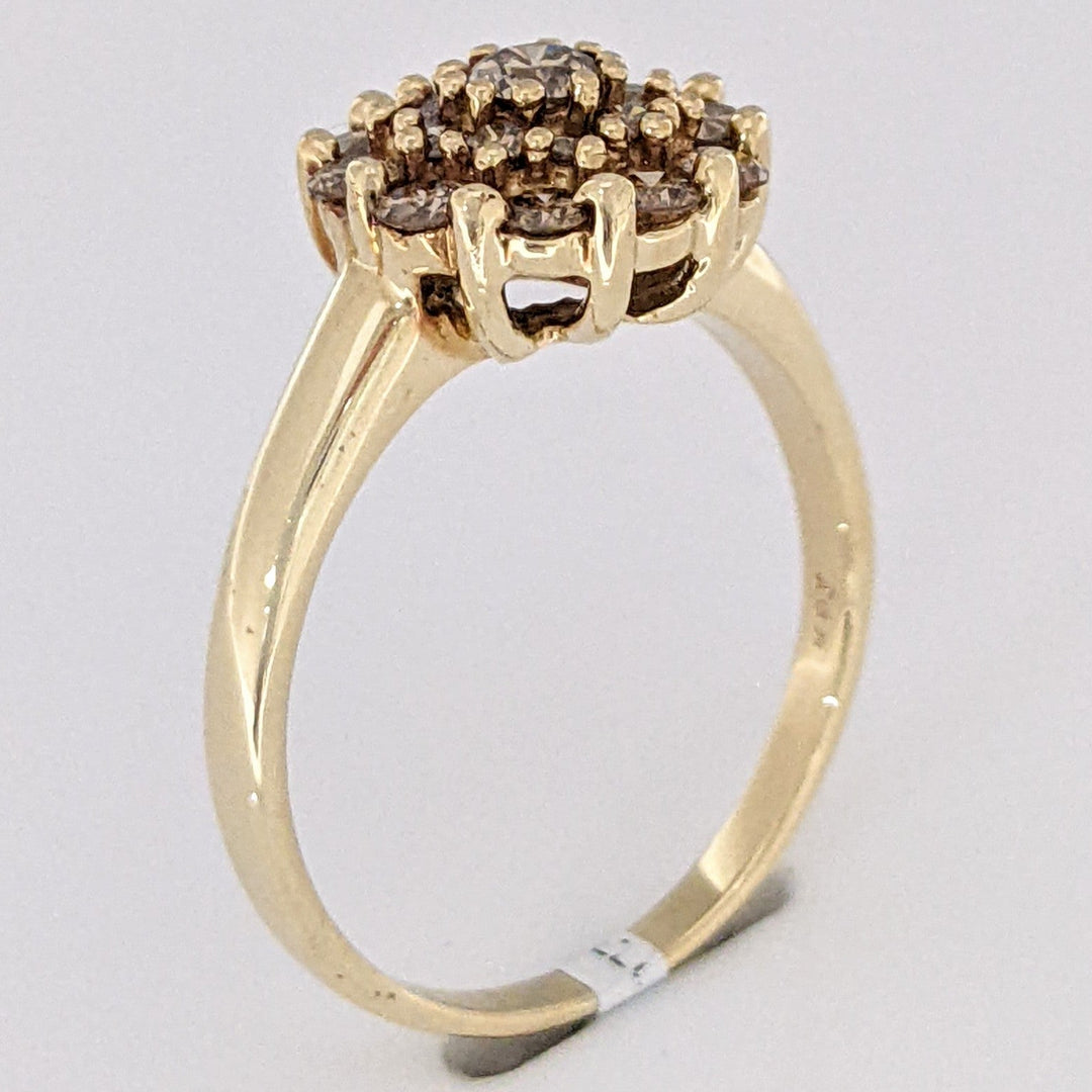 10K .75 CARAT TOTAL WEIGHT SI2 CHAMPAGNE ROUND (21) ESTATE CLUSTER RING 4.0 GRAMS