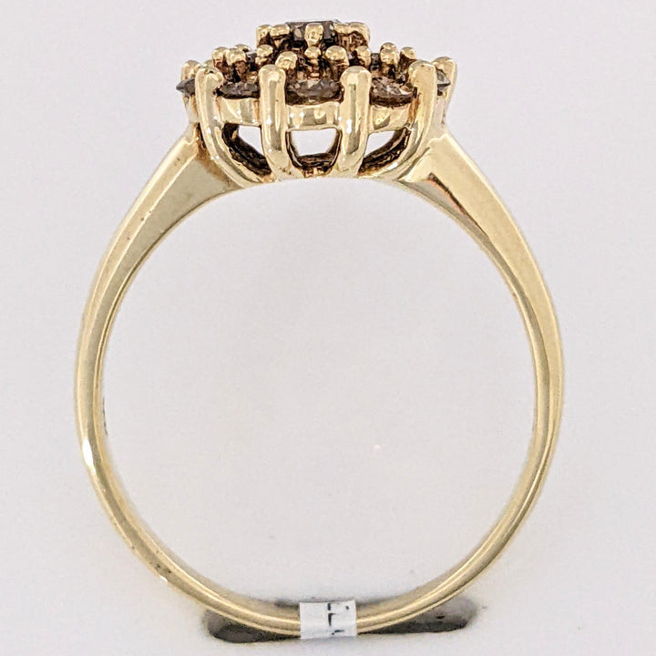 10K .75 CARAT TOTAL WEIGHT SI2 CHAMPAGNE ROUND (21) ESTATE CLUSTER RING 4.0 GRAMS