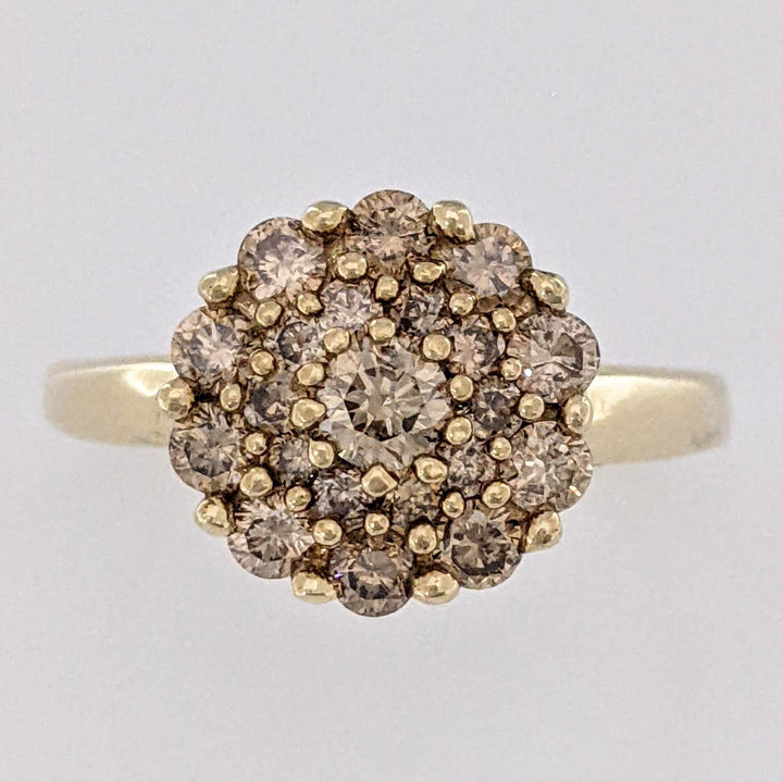 10K .75 CARAT TOTAL WEIGHT SI2 CHAMPAGNE ROUND (21) ESTATE CLUSTER RING 4.0 GRAMS