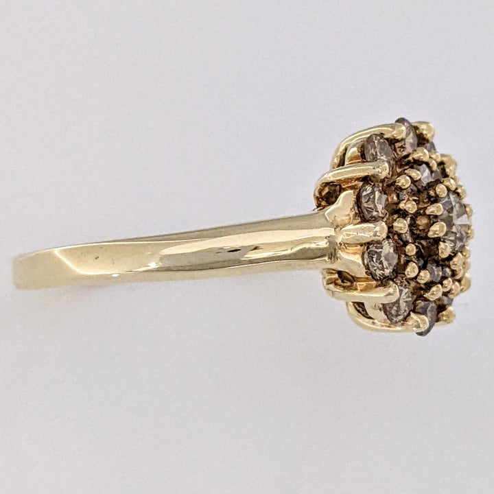 10K .75 CARAT TOTAL WEIGHT SI2 CHAMPAGNE ROUND (21) ESTATE CLUSTER RING 4.0 GRAMS