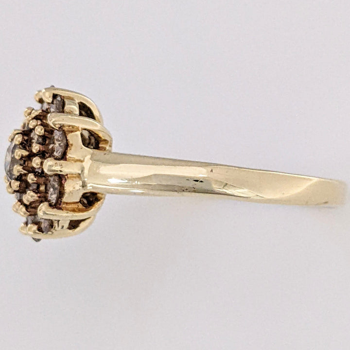 10K .75 CARAT TOTAL WEIGHT SI2 CHAMPAGNE ROUND (21) ESTATE CLUSTER RING 4.0 GRAMS
