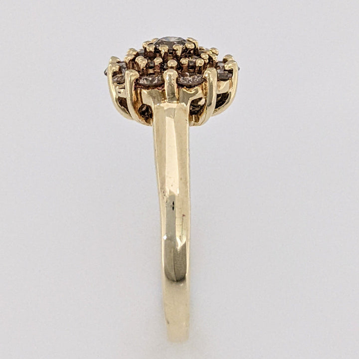 10K .75 CARAT TOTAL WEIGHT SI2 CHAMPAGNE ROUND (21) ESTATE CLUSTER RING 4.0 GRAMS