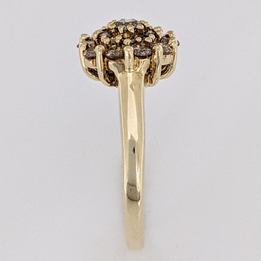 10K .75 CARAT TOTAL WEIGHT SI2 CHAMPAGNE ROUND (21) ESTATE CLUSTER RING 4.0 GRAMS