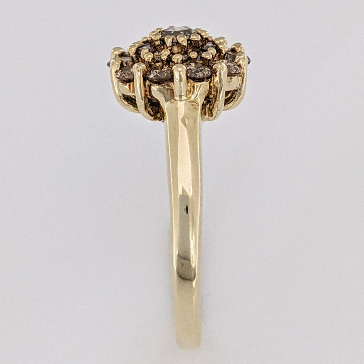 10K .75 CARAT TOTAL WEIGHT SI2 CHAMPAGNE ROUND (21) ESTATE CLUSTER RING 4.0 GRAMS