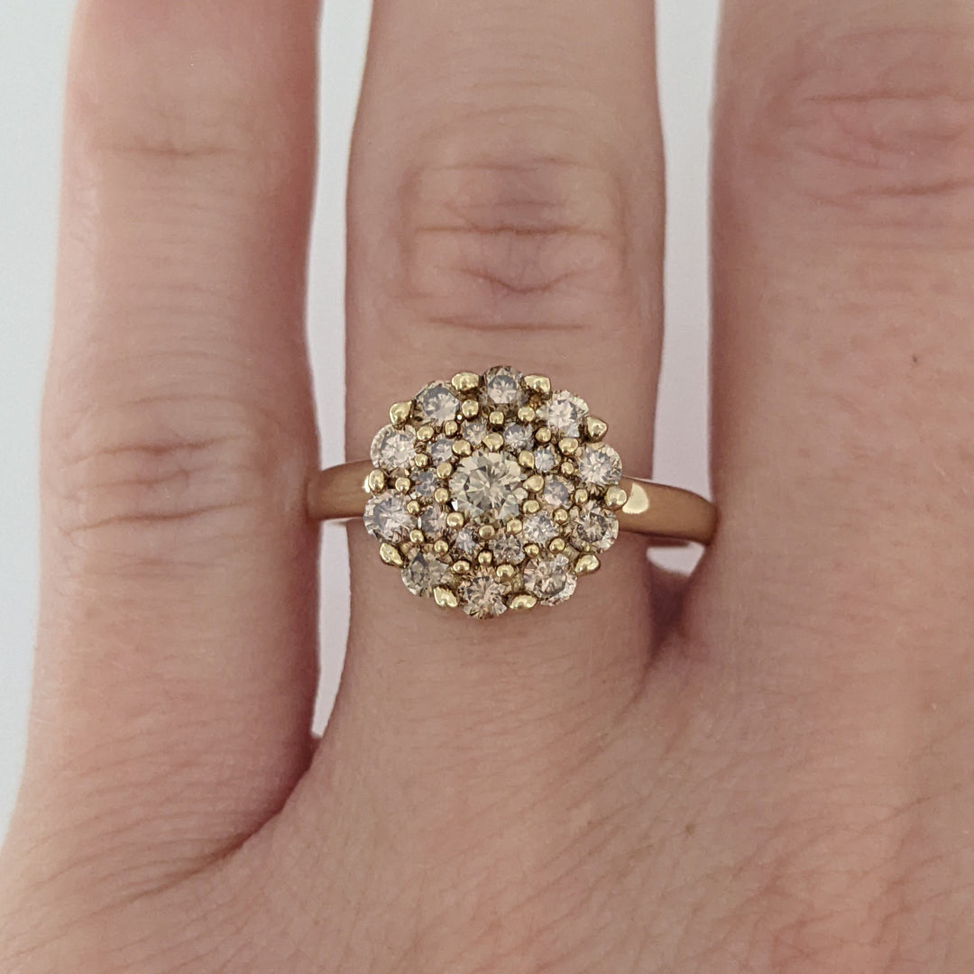 10K .75 CARAT TOTAL WEIGHT SI2 CHAMPAGNE ROUND (21) ESTATE CLUSTER RING 4.0 GRAMS