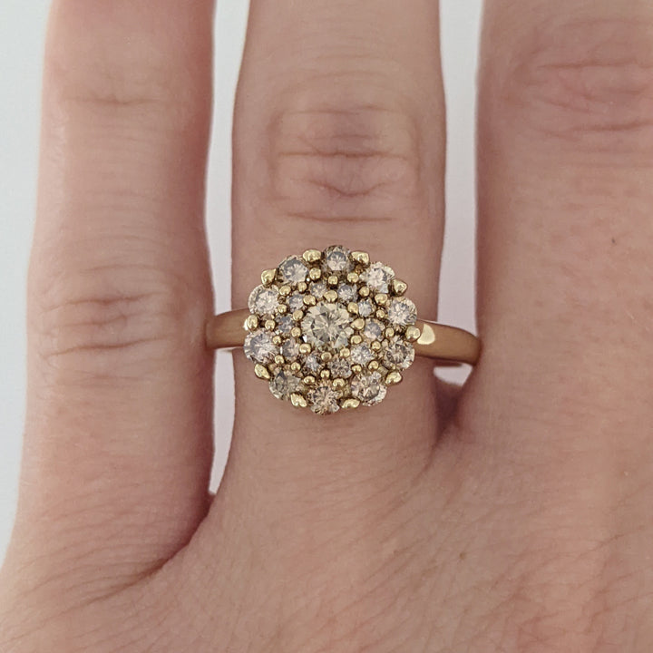 10K .75 CARAT TOTAL WEIGHT SI2 CHAMPAGNE ROUND (21) ESTATE CLUSTER RING 4.0 GRAMS