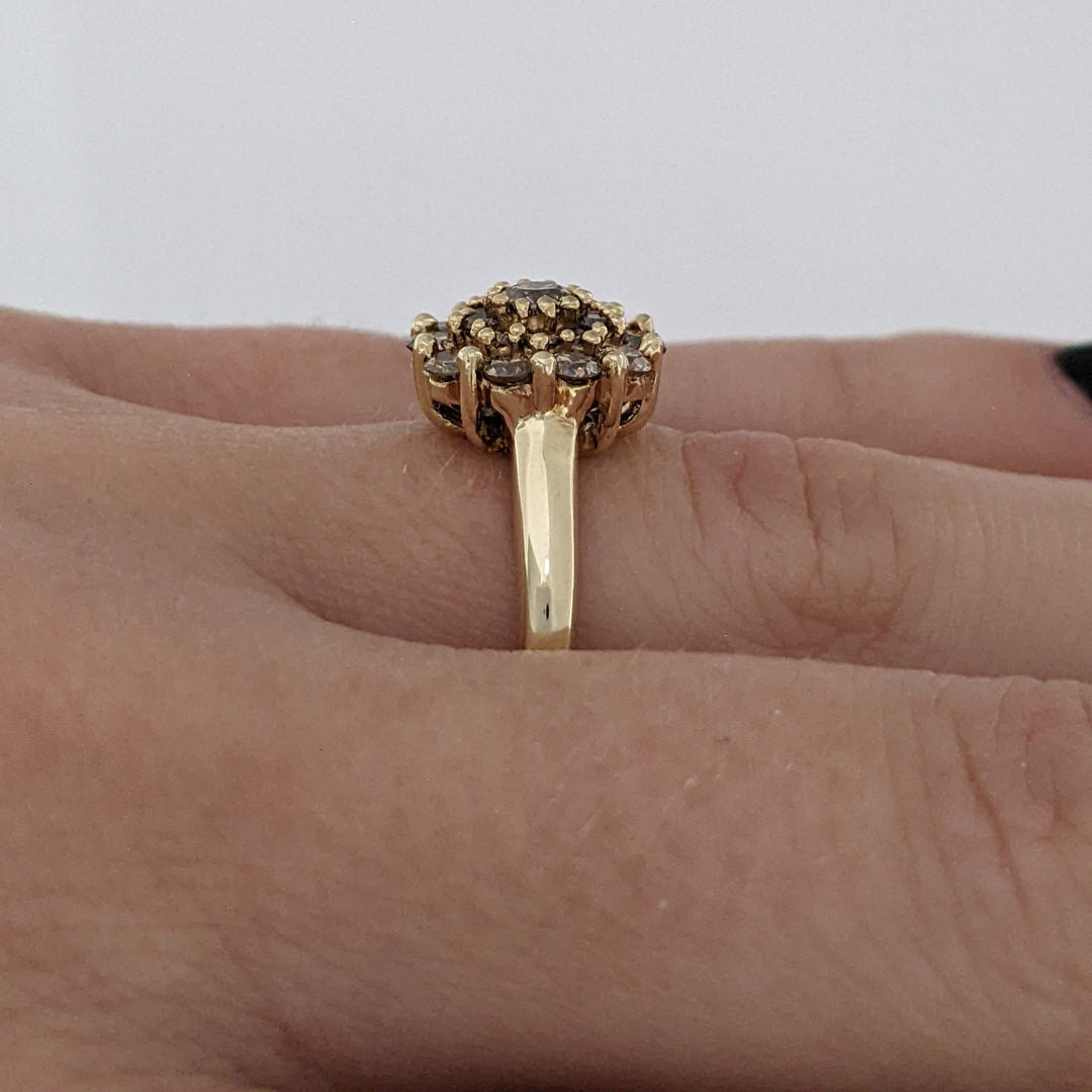 10K .75 CARAT TOTAL WEIGHT SI2 CHAMPAGNE ROUND (21) ESTATE CLUSTER RING 4.0 GRAMS