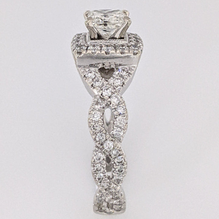 14K WHITE .98 CARAT TOTAL WEIGHT I1 I DIAMOND PRINCESS CUT (1) ROUND (82) TWIST ESTATE HALO RING 4.4 GRAMS