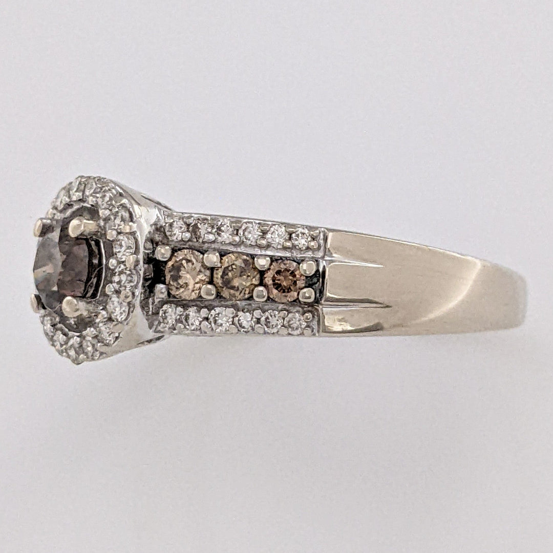 14K WHITE .76 CARAT TOTAL WEIGHT SI1 CHAMPAGNE/ I DIAMOND ROUND (48) ESTATE LEVIAN HALO RING 3.2 GRAMS