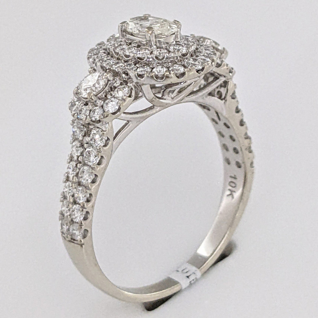 10K WHITE 1.17 CARAT TOTAL WEIGHT SI1 I DIAMOND OVAL (1) ROUND (76) ESTATE HALO RING 3.4 GRAMS